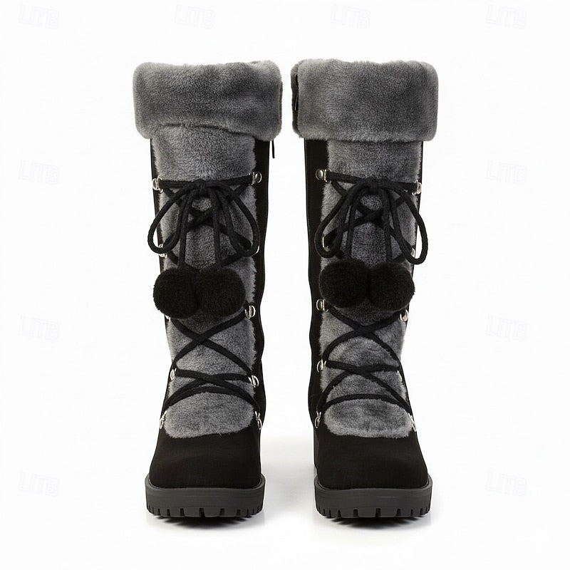 Women's Fur-Trim Lace-Up Mid-Calf Snow Boots