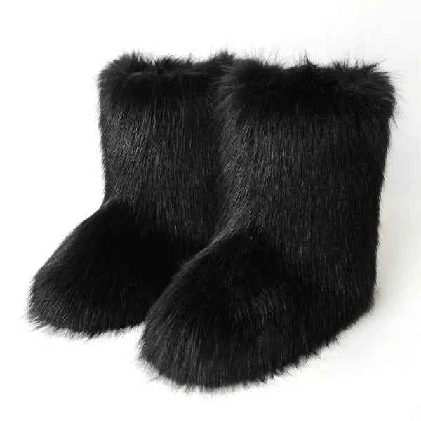 Women's Plush Texture Slip-On Ankle Boots - Black