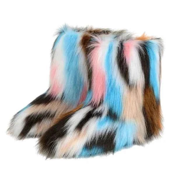 Women's Plush Texture Slip-On Ankle Boots - Light Blue