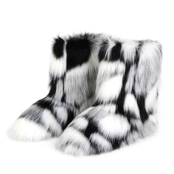 Women's Plush Texture Slip-On Ankle Boots - Black/White