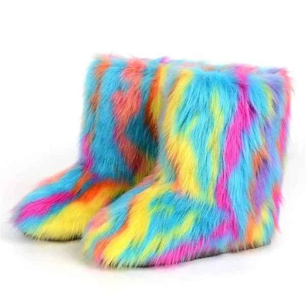 Women's Plush Texture Slip-On Ankle Boots - Yellow