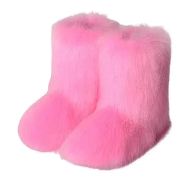 Women's Plush Texture Slip-On Ankle Boots - Pink