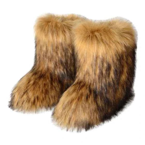Women's Plush Texture Slip-On Ankle Boots - Brown