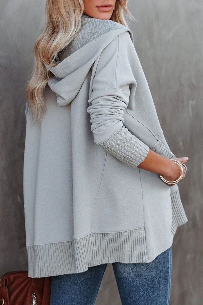 Women's Oversized Henley Pullover Hoodie - Gray