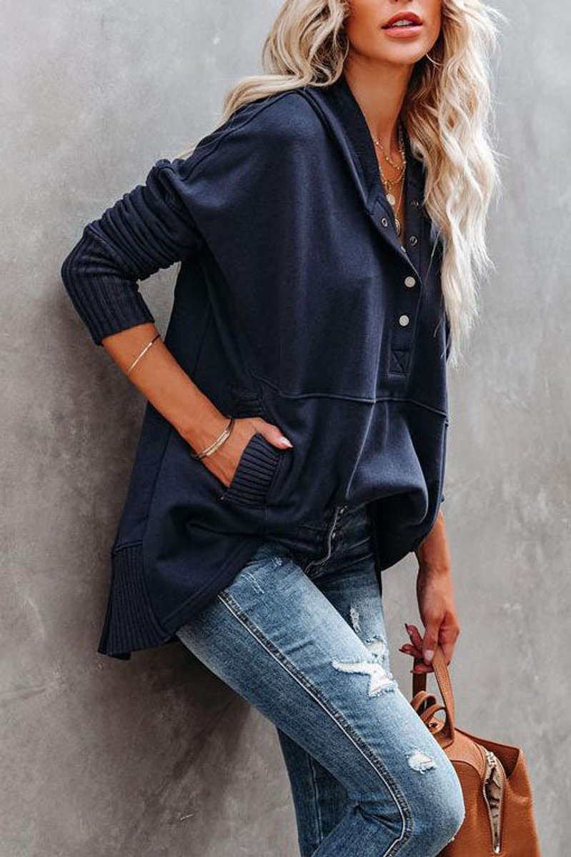Women's Oversized Henley Pullover Hoodie