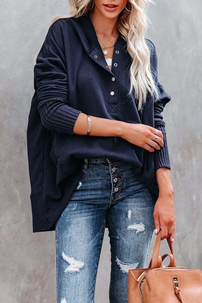 Women's Oversized Henley Pullover Hoodie