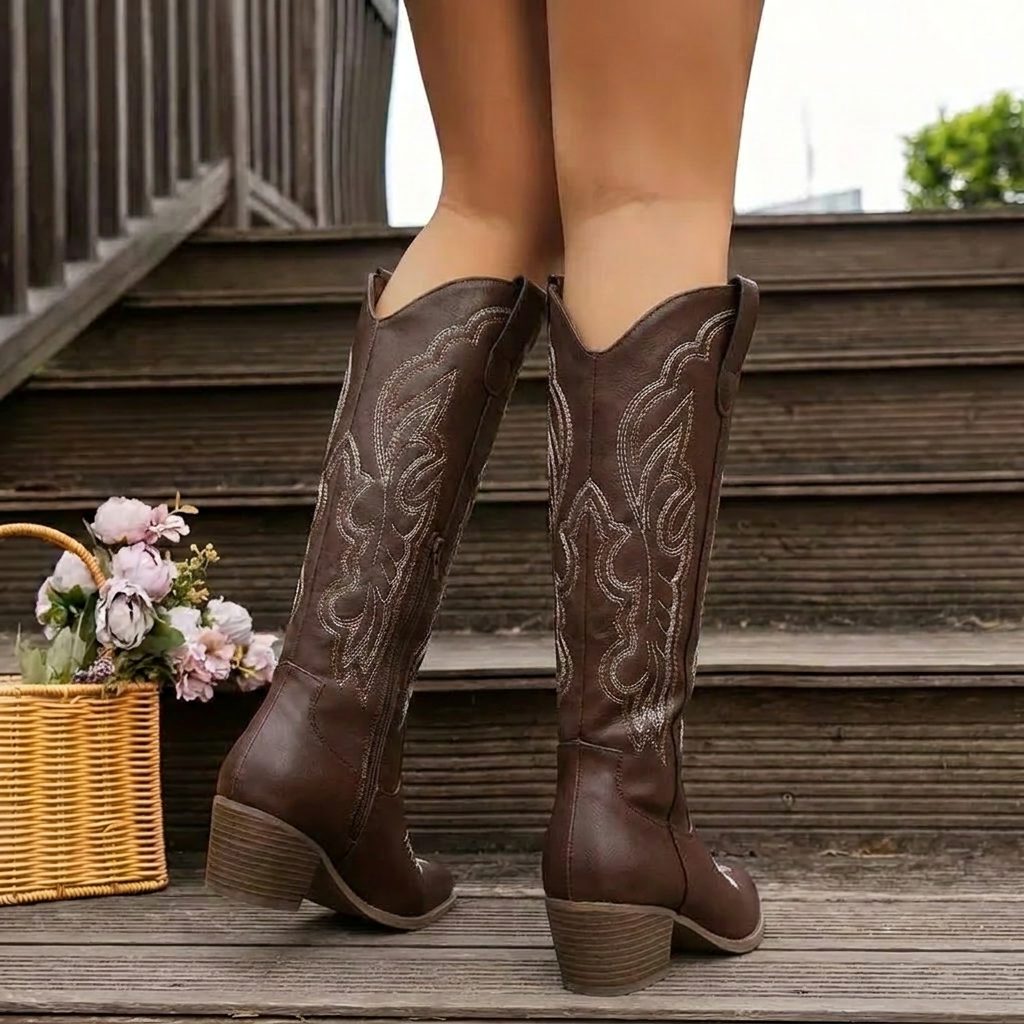 Women's Embroidered Block Heel Cowgirl Boots