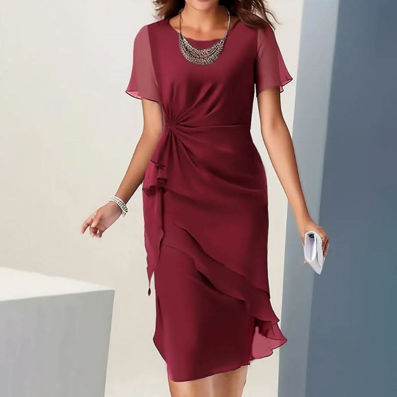 Women's Flutter Sleeve Ruffle Wrap Midi Dress - Burgundy
