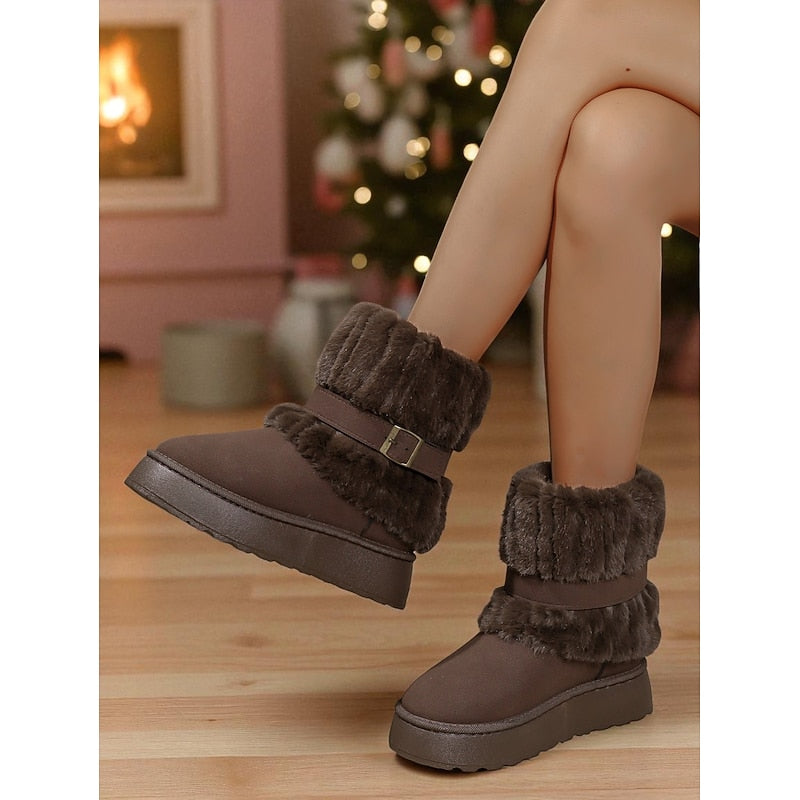 Women's Fur-Trimmed Ankle Boots - Black
