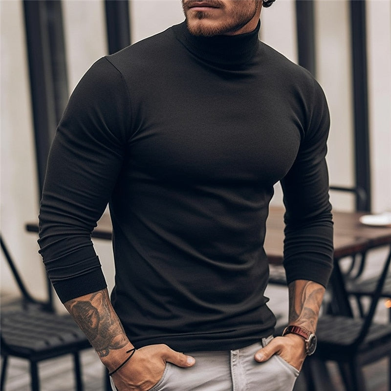 Men's Streamlined Long-Sleeve Turtleneck - Black