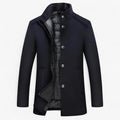 Men's Wool Stand Collar Overcoat with Padded Lining - Navy Blue