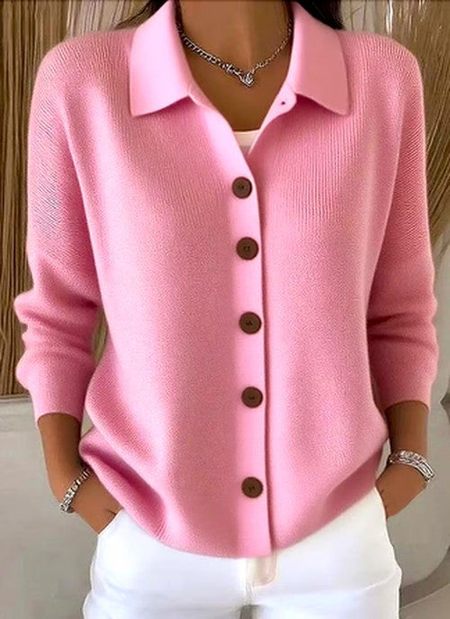Women's Collared Button-Front Ribbed Knit Cardigan