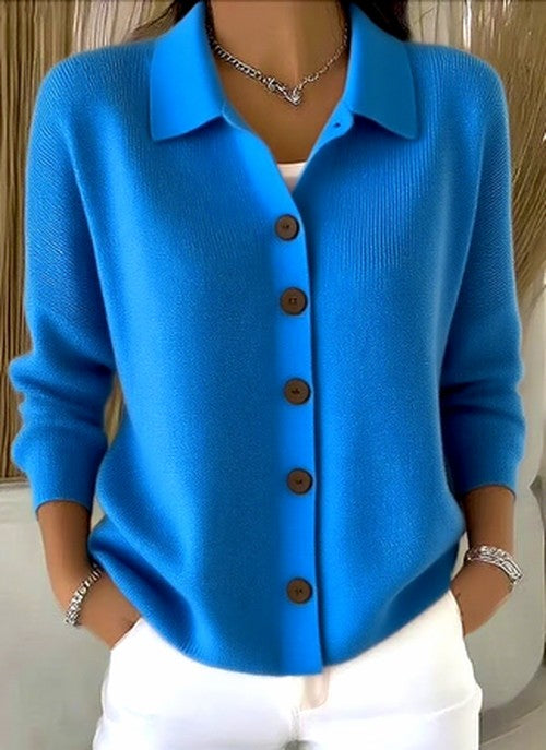 Women's Collared Button-Front Ribbed Knit Cardigan