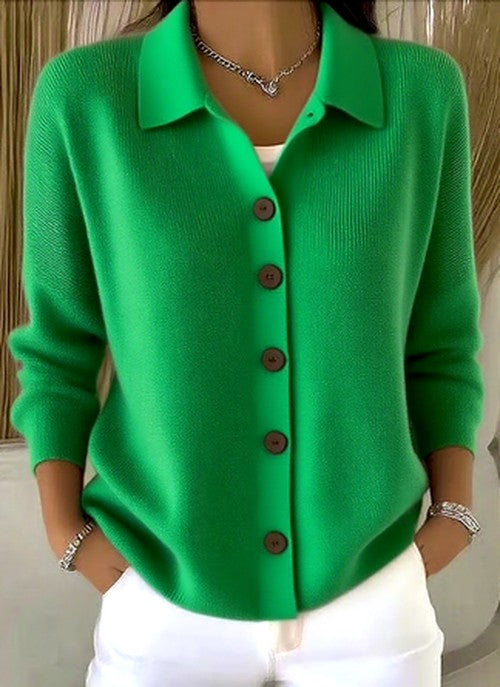 Women's Collared Button-Front Ribbed Knit Cardigan