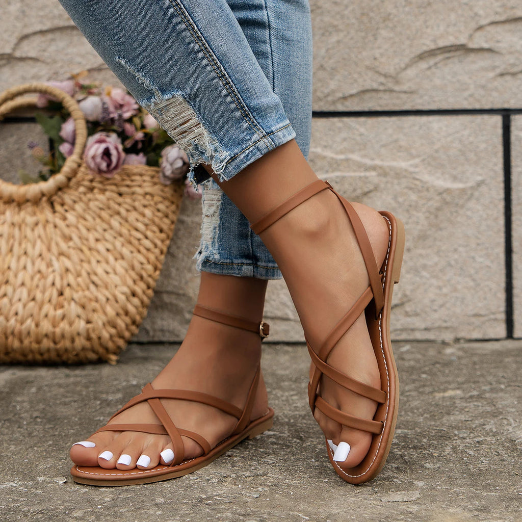 Women's Strappy Flat Sandals with Ankle Strap