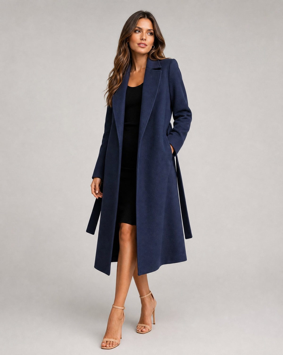 Women's Belted Wool Blend Long Lapel Trench Coat