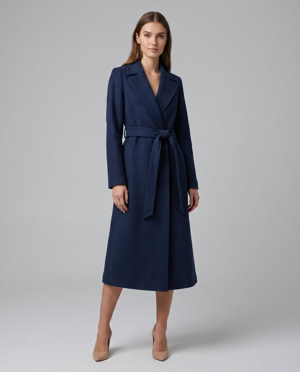 Women's Belted Wool Blend Long Lapel Trench Coat