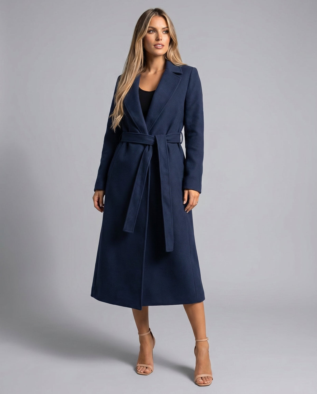 Women's Belted Wool Blend Long Lapel Trench Coat