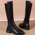 Women's Back-Zip Knee-High Boots with Gold-Tone Buckle - Black