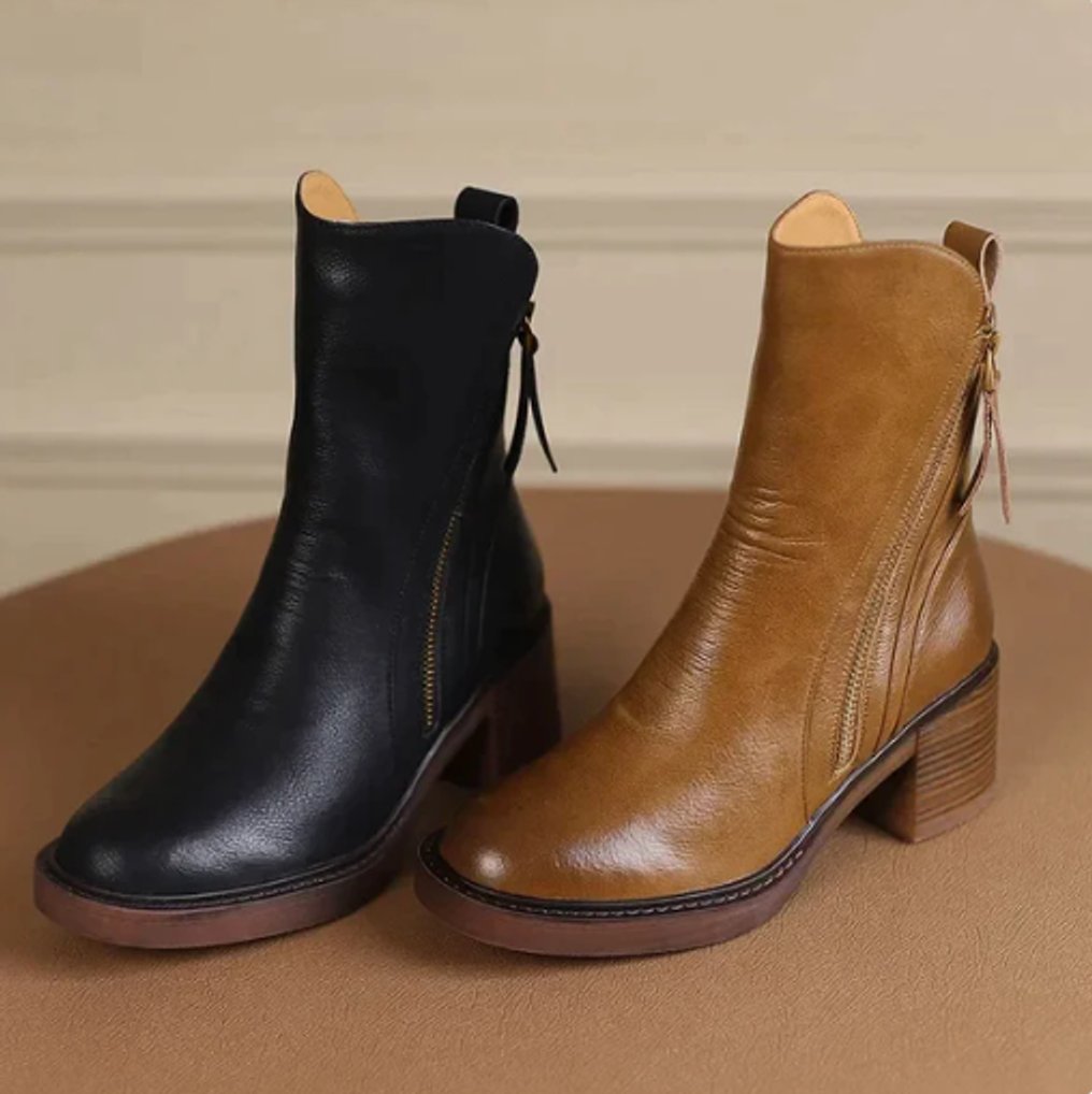 Women's Block-Heel Side-Zip Leather Ankle Boots