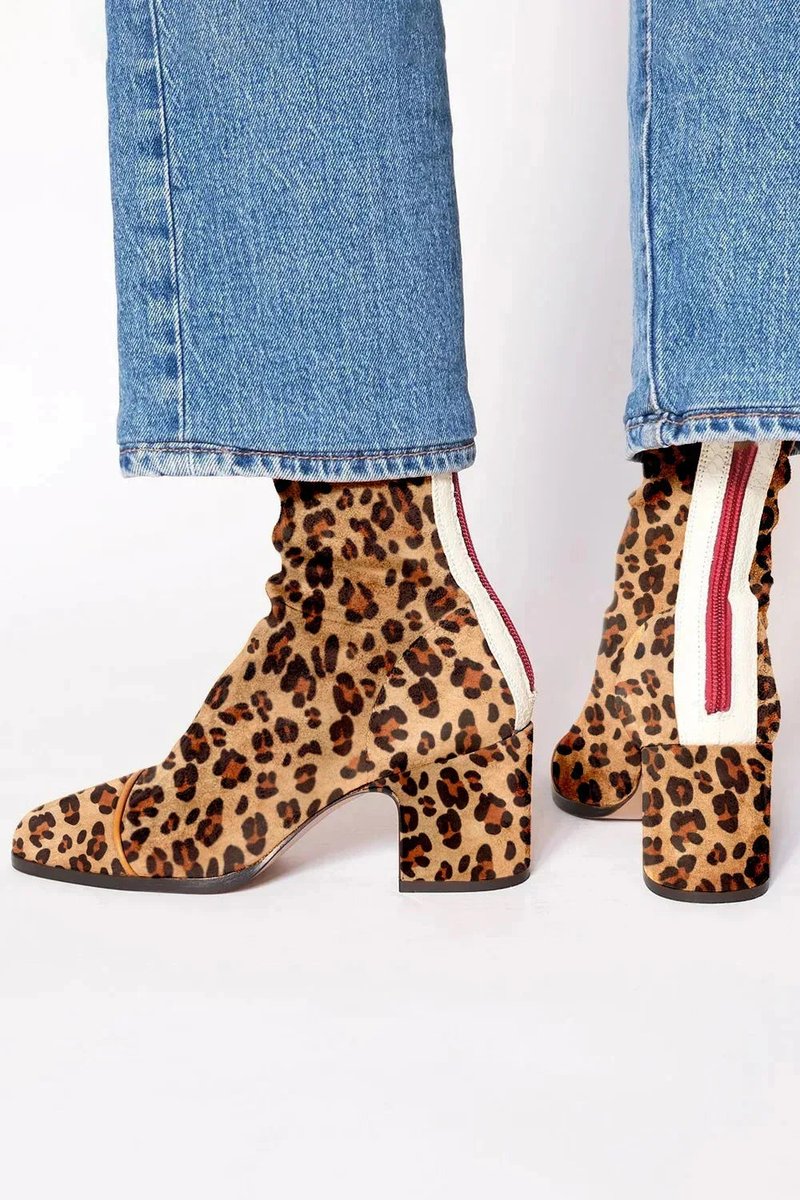 Women's Block-Heel Suede Leopard-Toe Ankle Boots