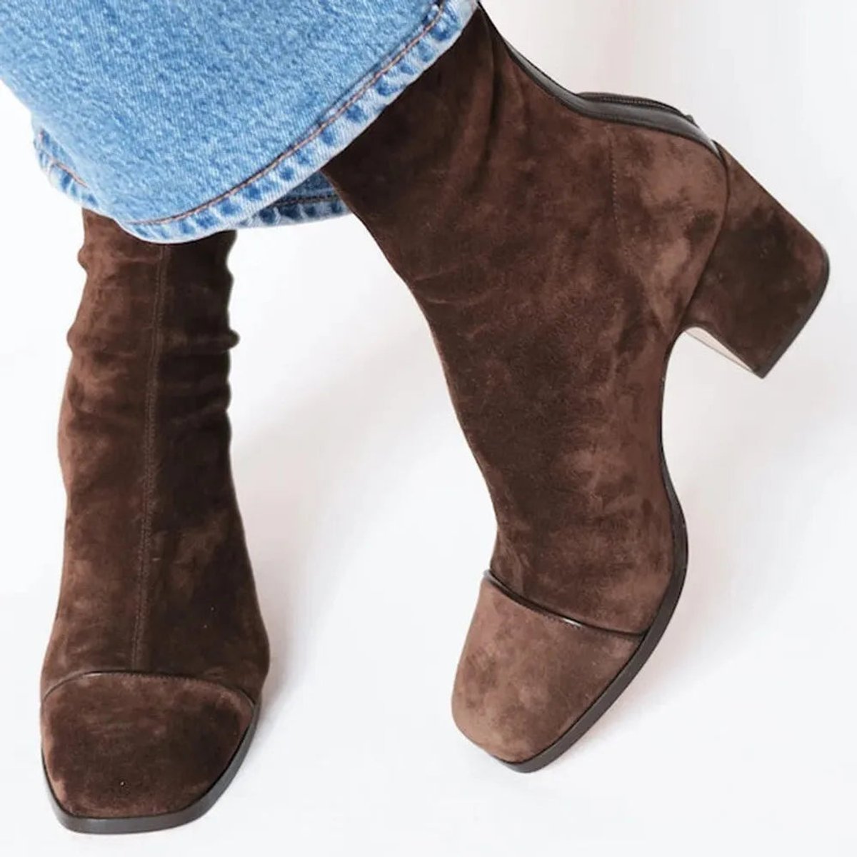 Women's Block-Heel Suede Leopard-Toe Ankle Boots