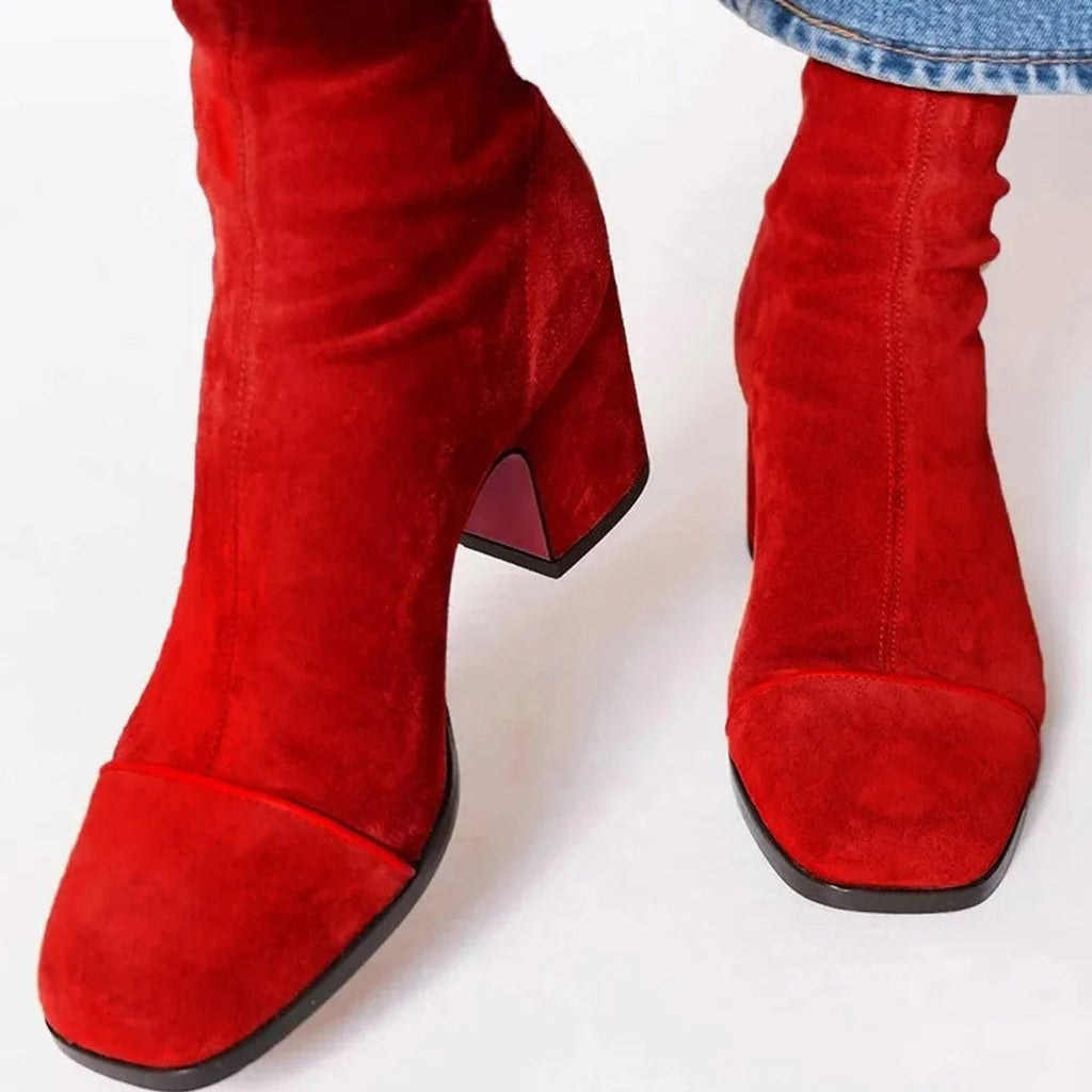 Women's Block-Heel Suede Leopard-Toe Ankle Boots