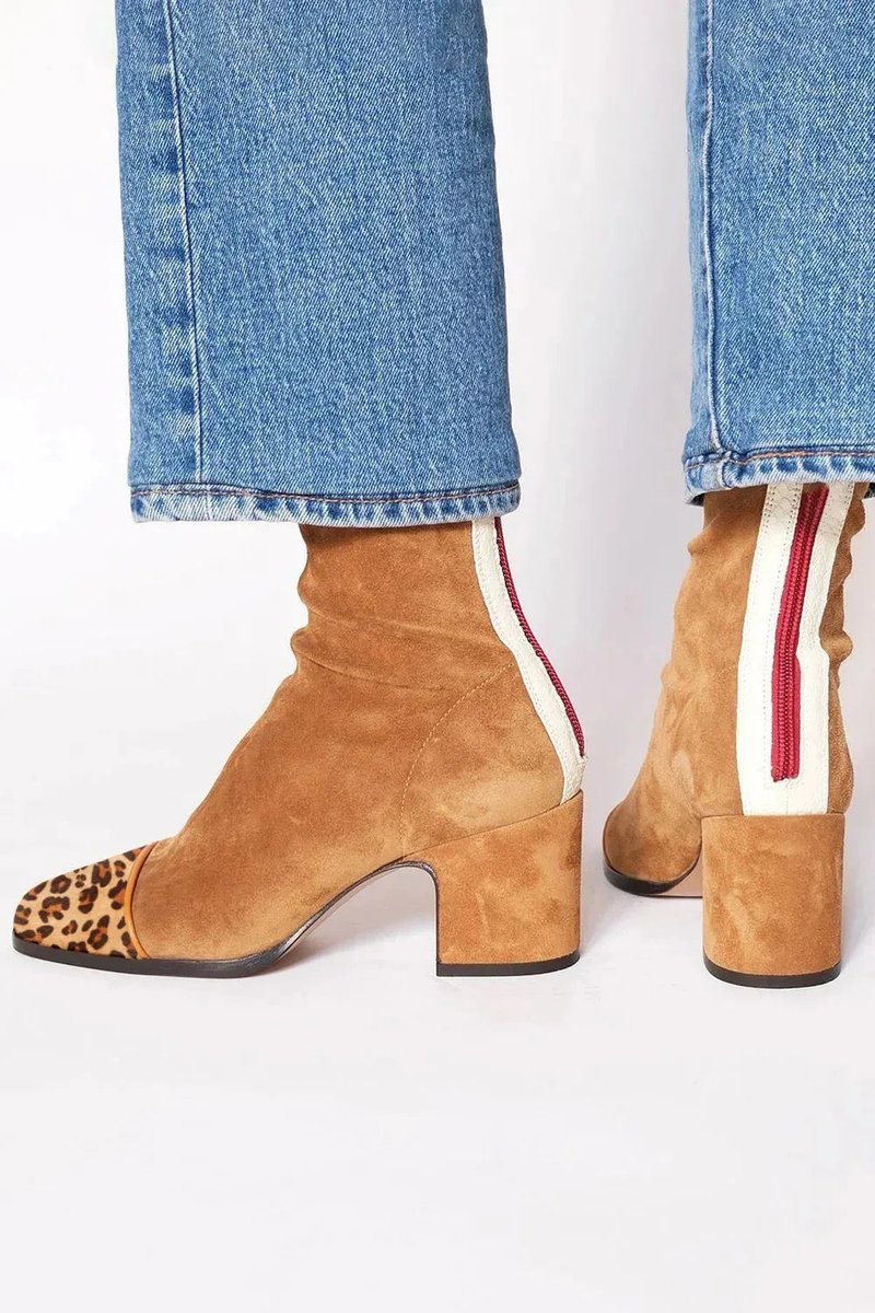Women's Block-Heel Suede Leopard-Toe Ankle Boots