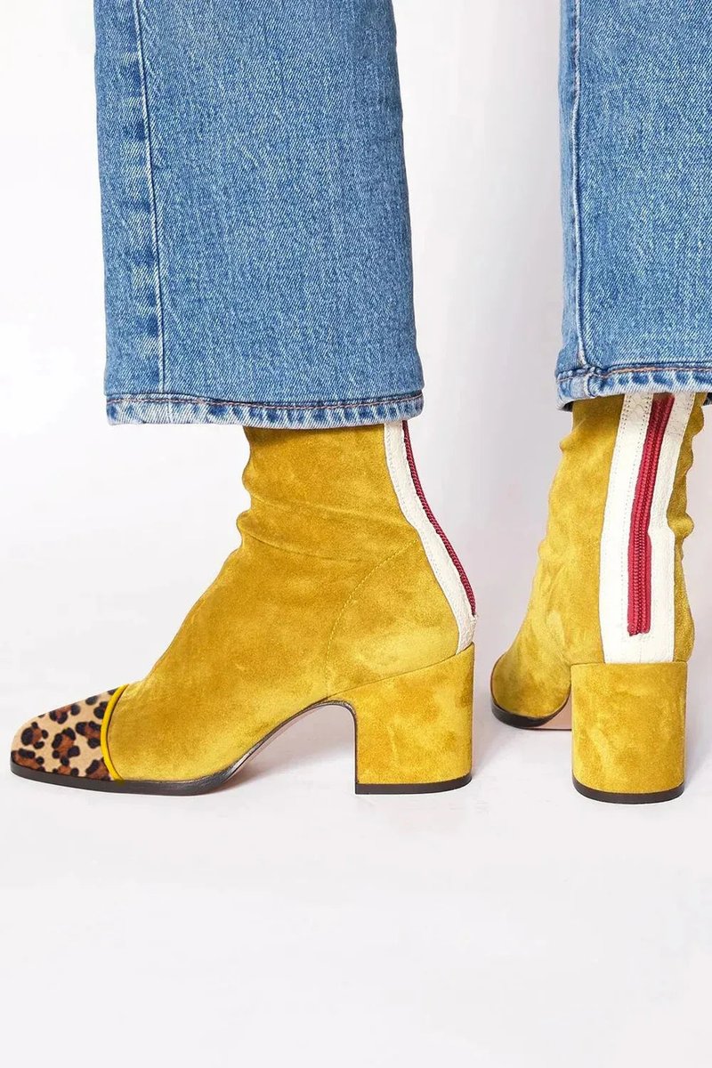 Women's Block-Heel Suede Leopard-Toe Ankle Boots