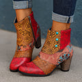 Women's Floral Embossed Block Heel Ankle Boots - Blue