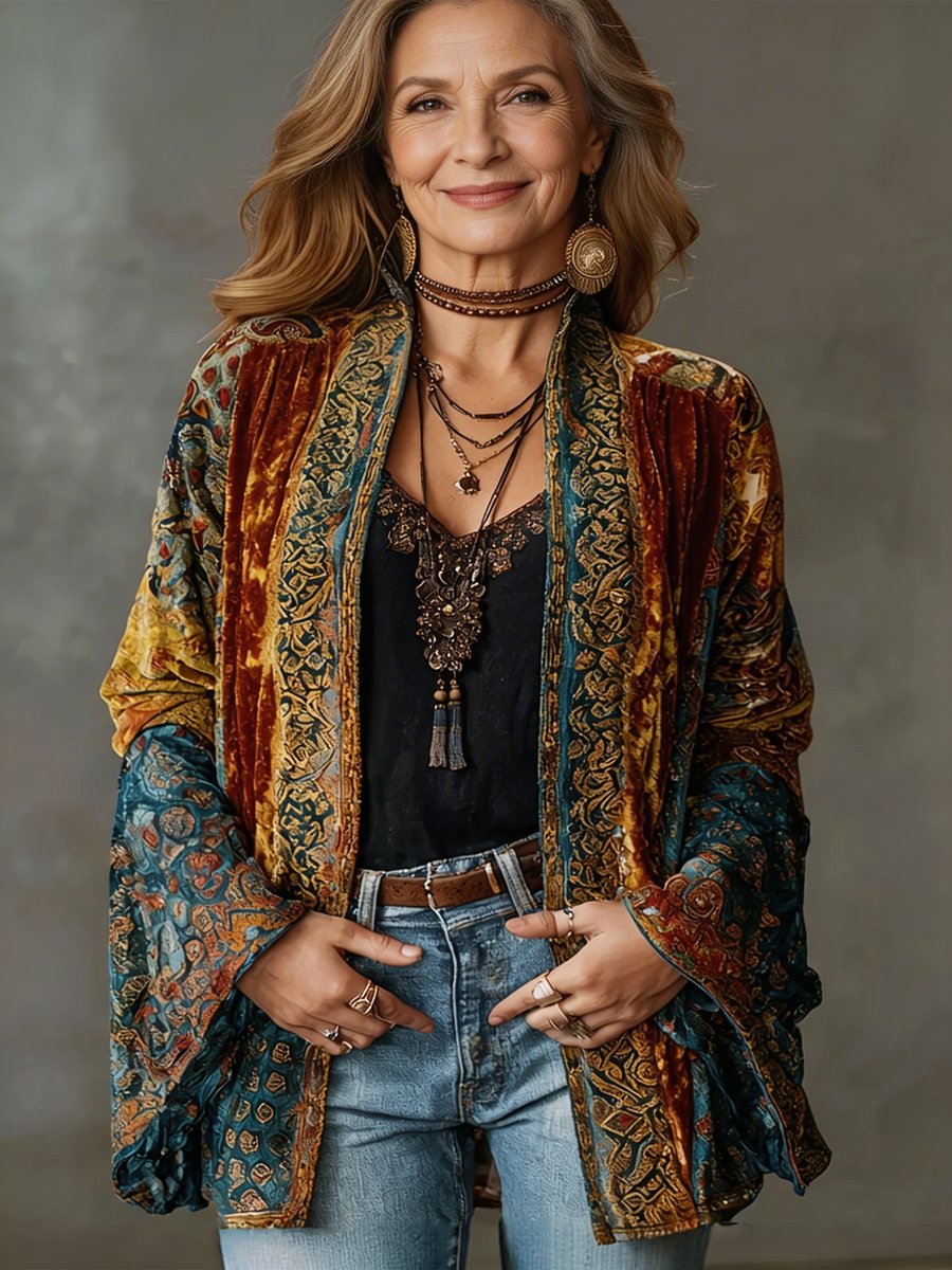 Women's Boho Quilted Kimono Cardigan
