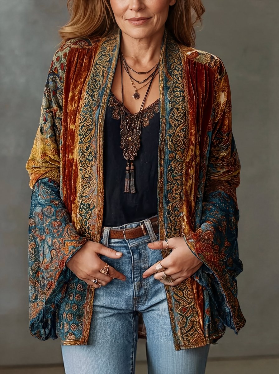Women's Boho Quilted Kimono Cardigan
