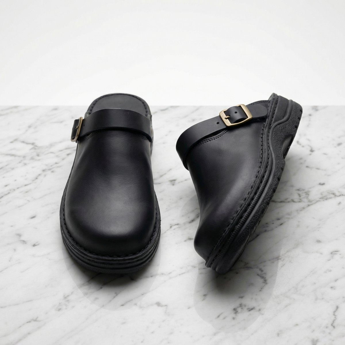 Women's Premium Leather Slip-On Clogs - Black