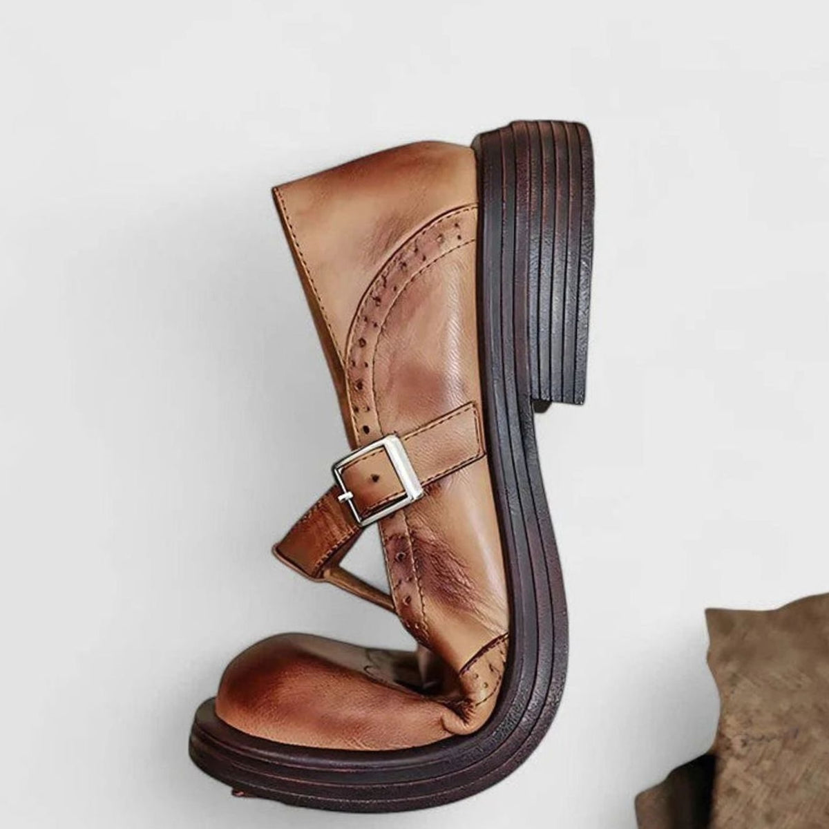 Women's Wingtip Brogue Leather T-Strap Boots