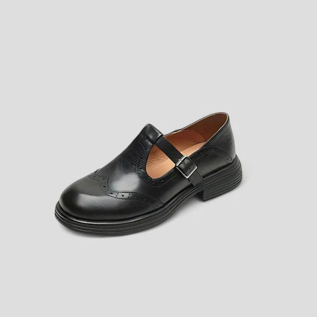 Women's Wingtip Brogue Leather T-Strap Boots