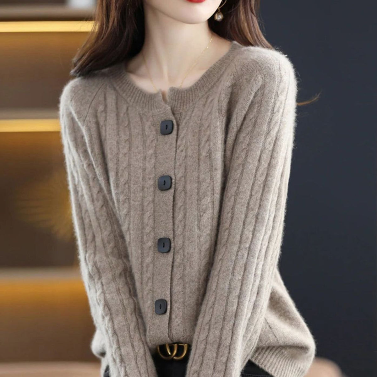 Women's Cable-Knit Button-Front Relaxed Cardigan
