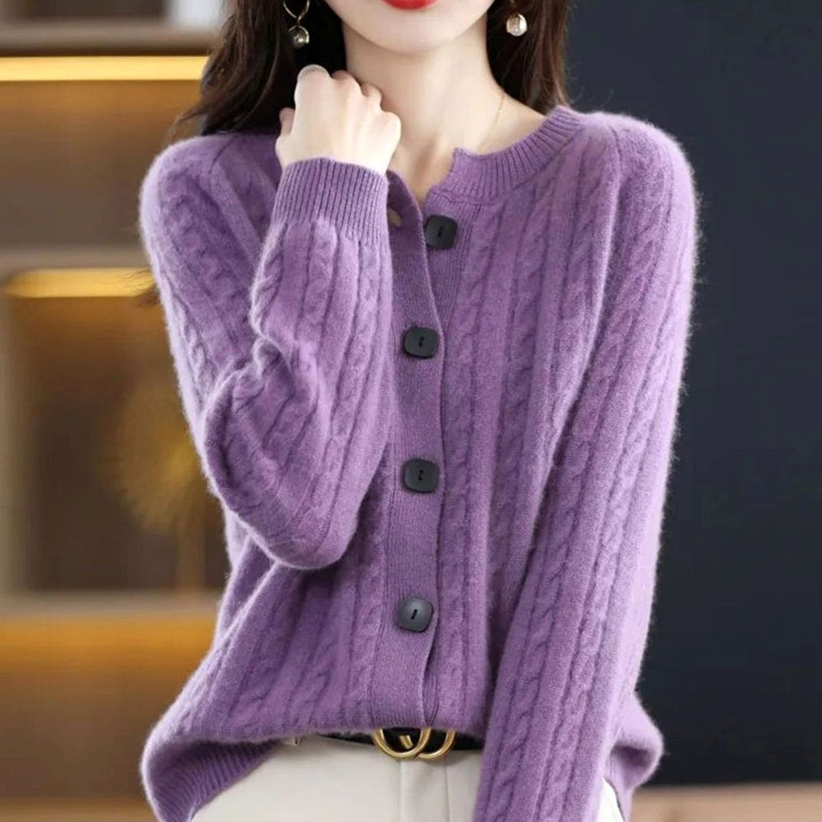 Women's Cable-Knit Button-Front Relaxed Cardigan