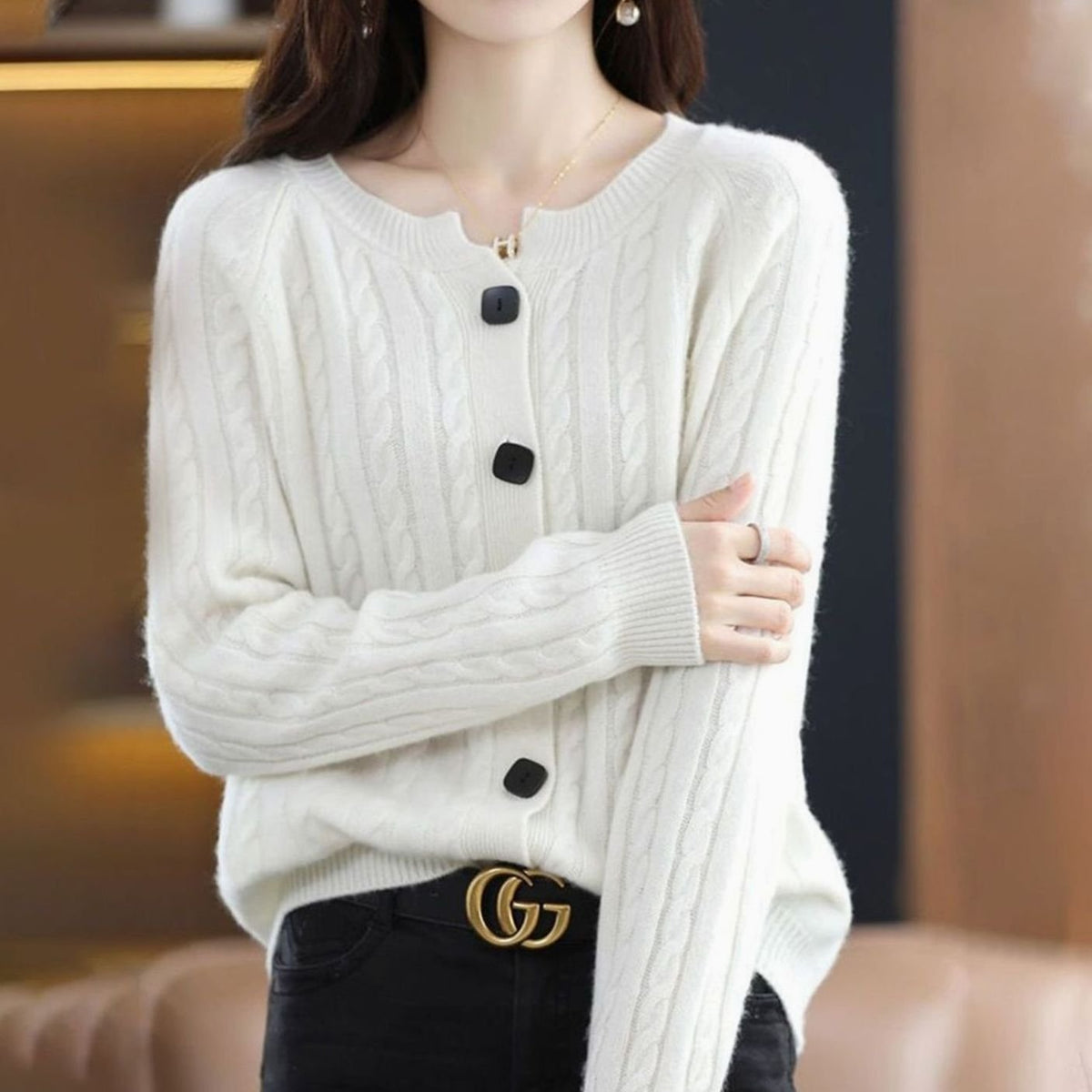 Women's Cable-Knit Button-Front Relaxed Cardigan