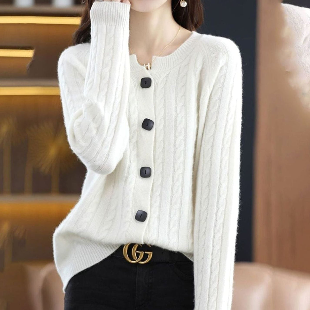 Women's Cable-Knit Button-Front Relaxed Cardigan - Blue