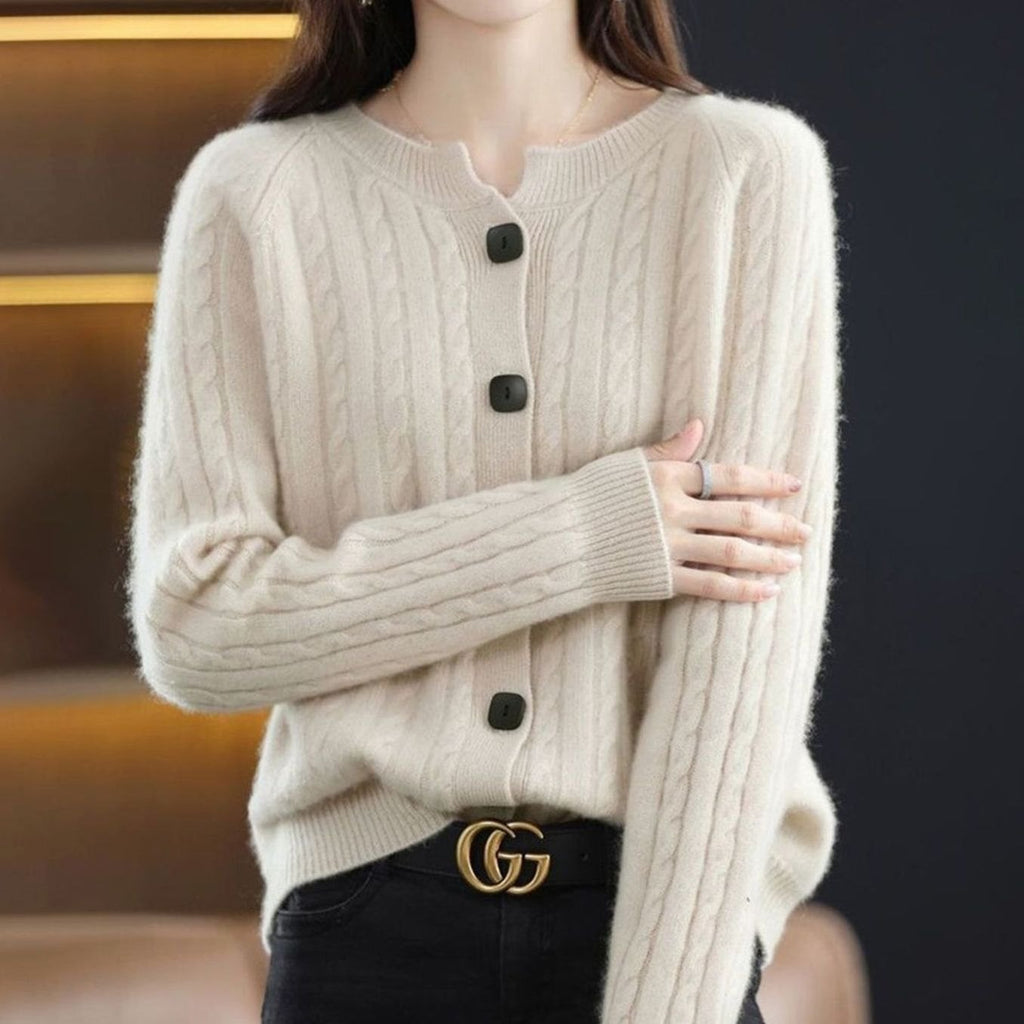 Women's Cable-Knit Button-Front Relaxed Cardigan - Purple