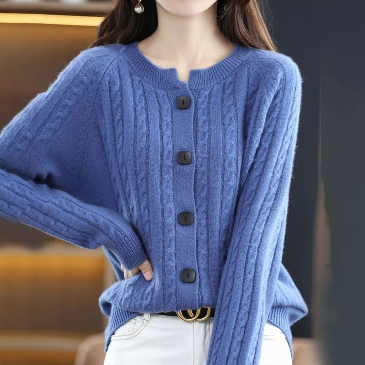 Women's Cable-Knit Button-Front Relaxed Cardigan