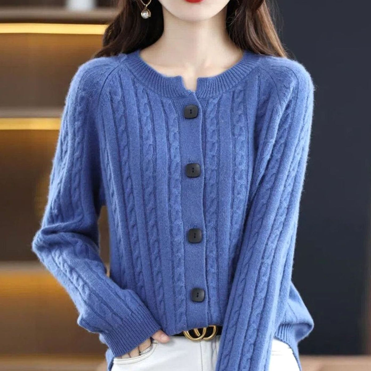 Women's Cable-Knit Button-Front Relaxed Cardigan