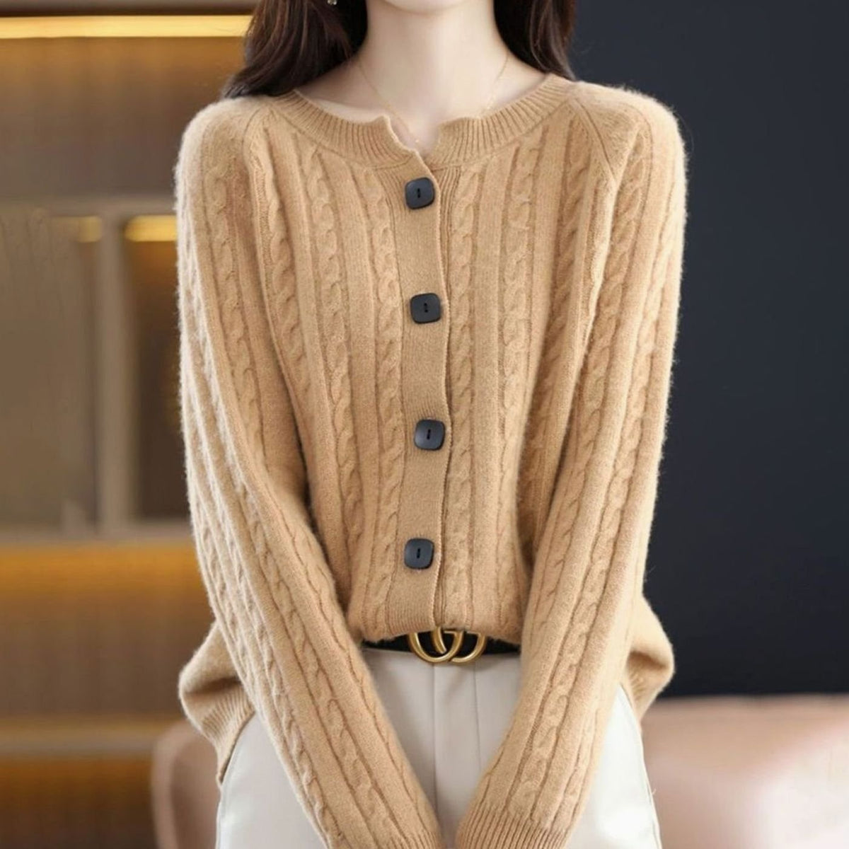 Women's Cable-Knit Button-Front Relaxed Cardigan