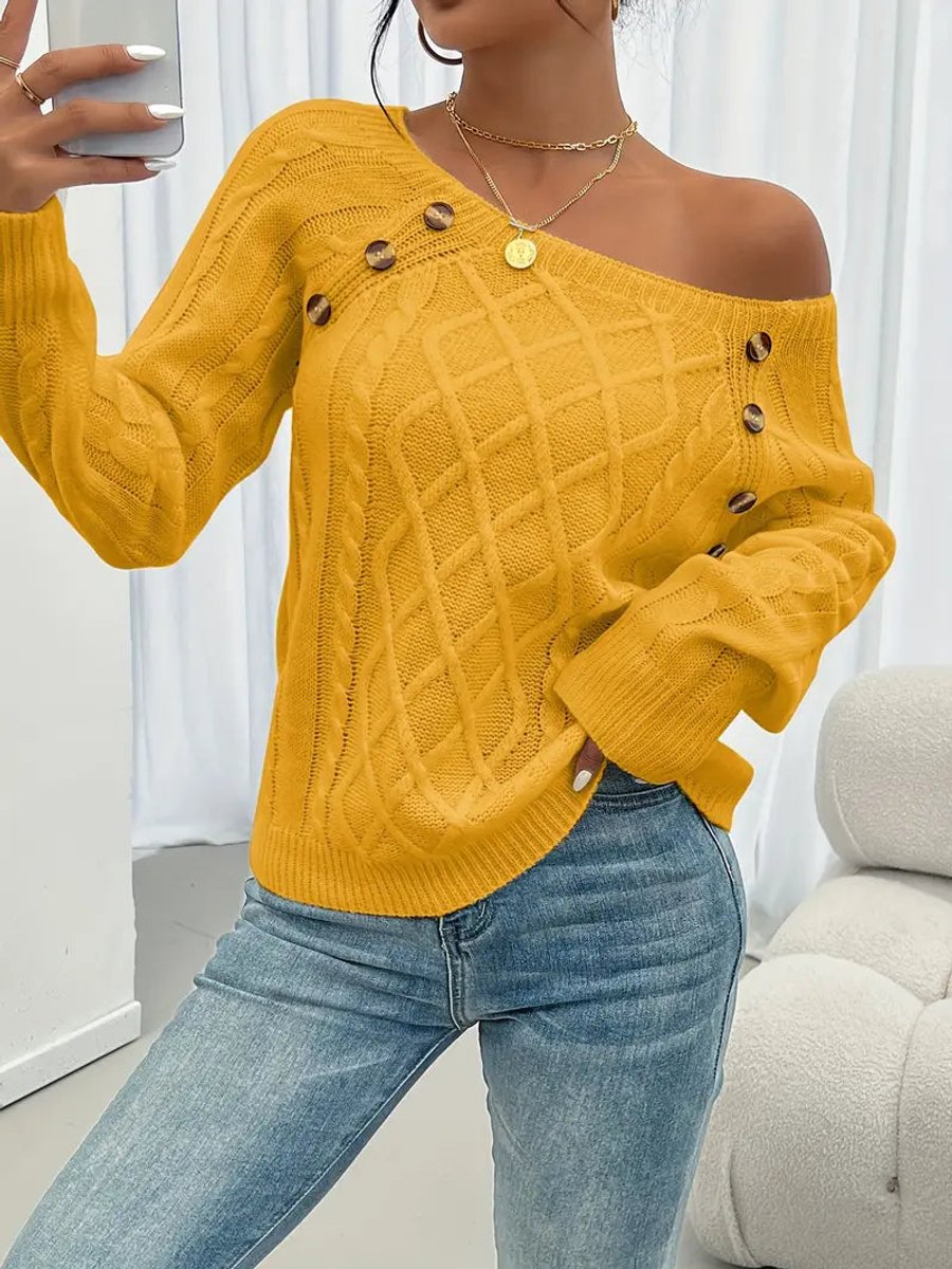 Women's Cable-Knit Raglan Sleeve Button Detail Sweater