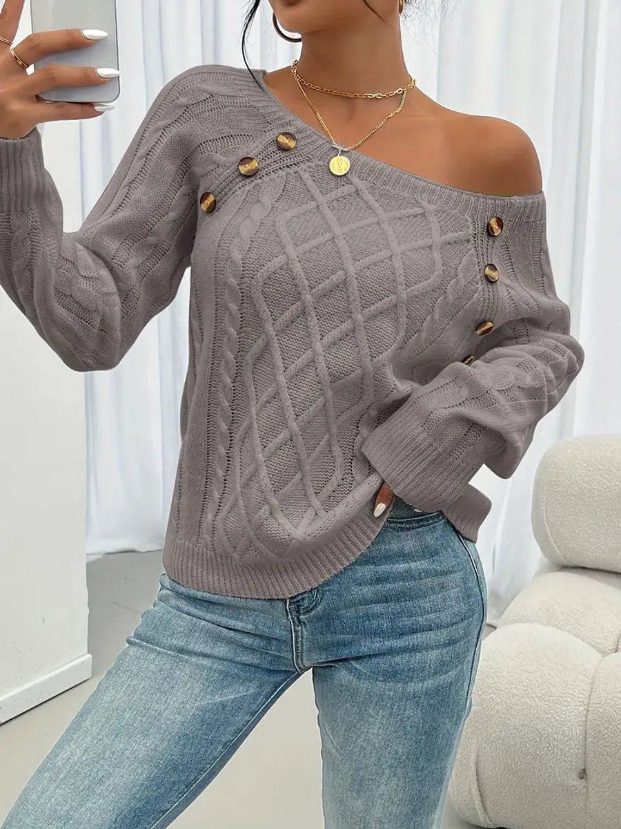 Women's Cable-Knit Raglan Sleeve Button Detail Sweater