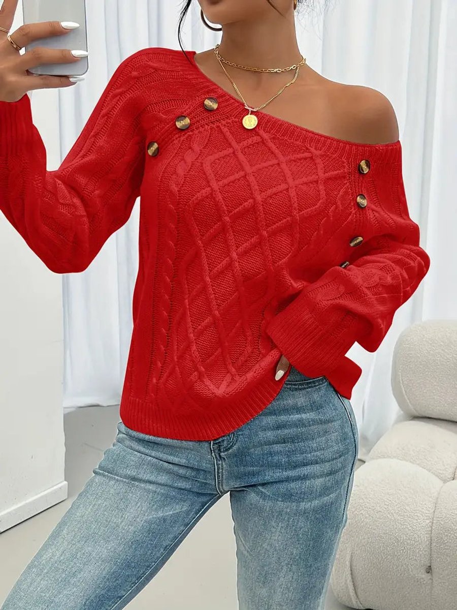 Women's Cable-Knit Raglan Sleeve Button Detail Sweater