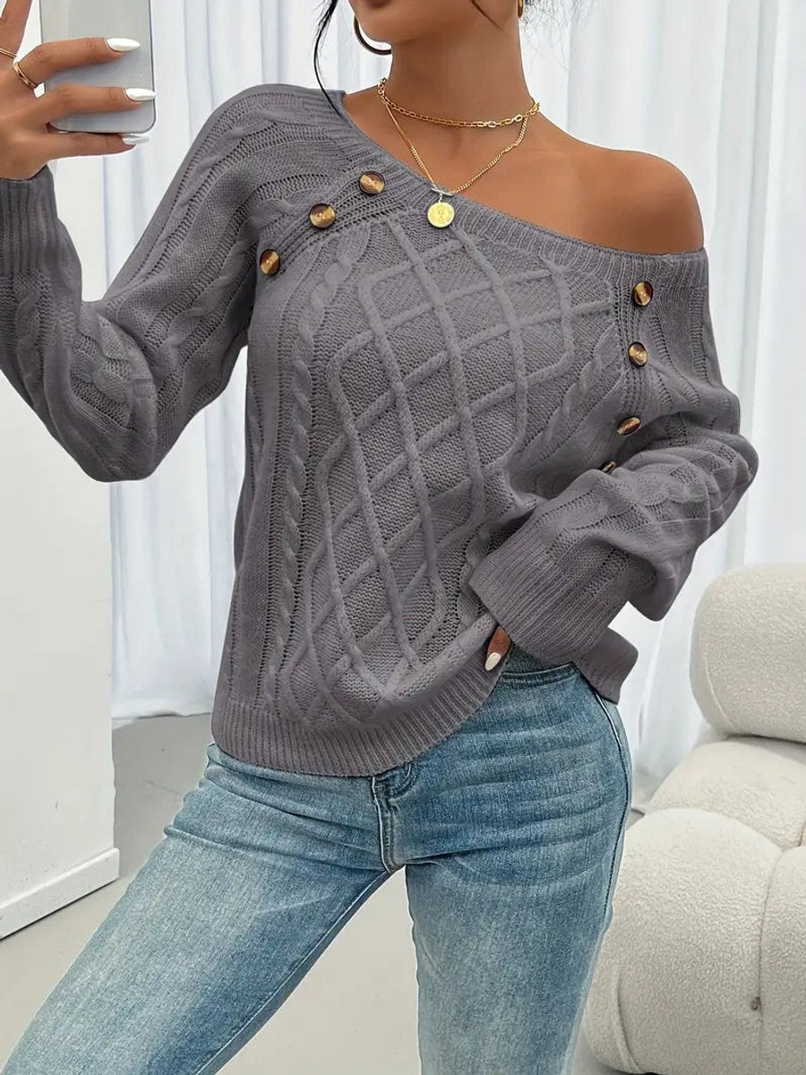 Women's Cable-Knit Raglan Sleeve Button Detail Sweater