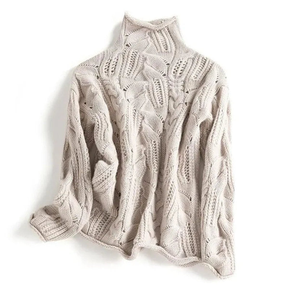 Women's Cable Knit Turtleneck Loose-Fit Pullover - Beige