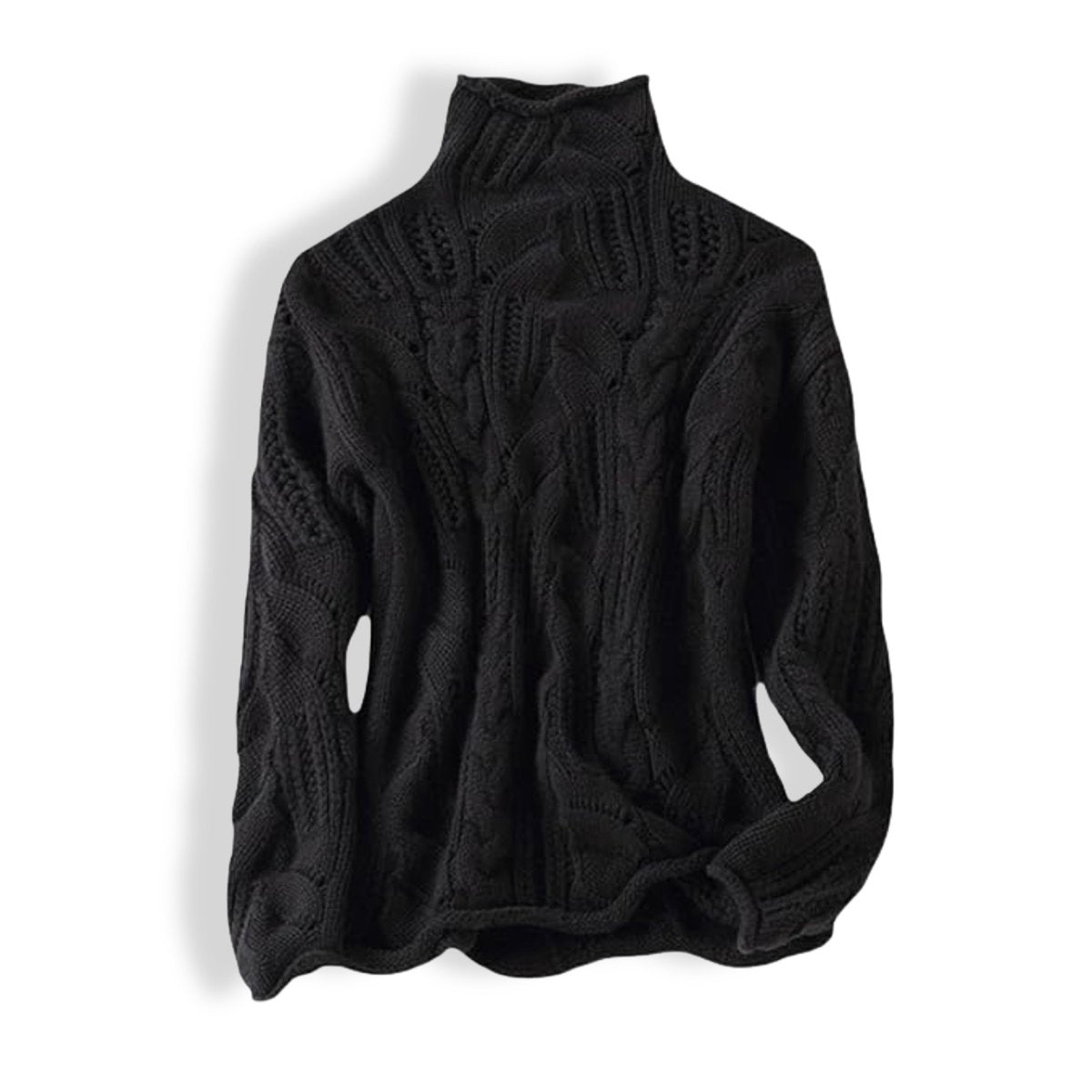 Women's Cable Knit Turtleneck Loose-Fit Pullover - Black