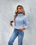 Women's Cable Knit Turtleneck Sweater Pullover - Blue